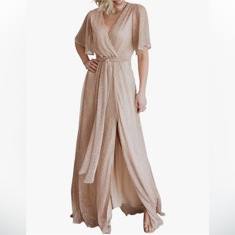XL Simplee Women’s Wrap V Neck Maxi Dress